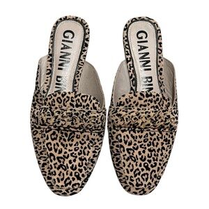 GIANNI BINI McKinley Women 7 Leopard Print Braided Suede Mule Flats Beige Black